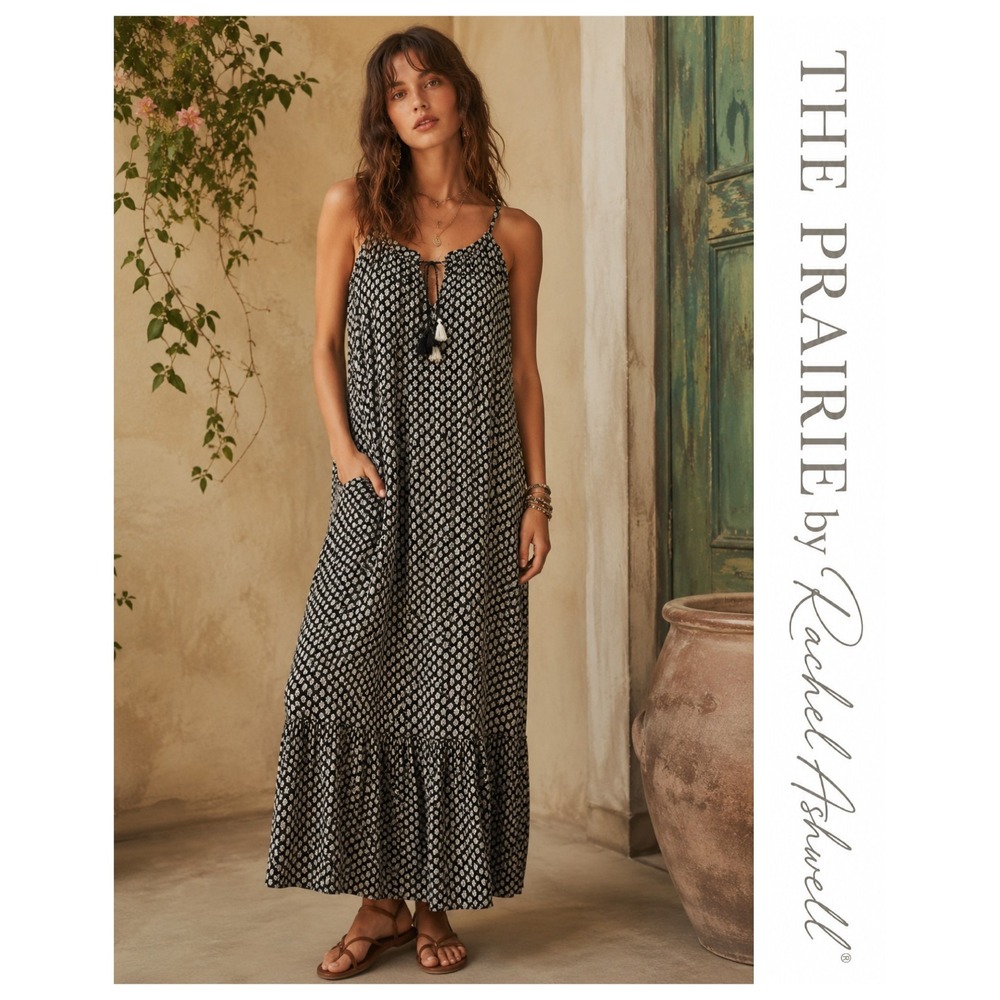 Rachel Ashwell The Prairie Black White Sleeveless Boho Chic Maxi Dress XS